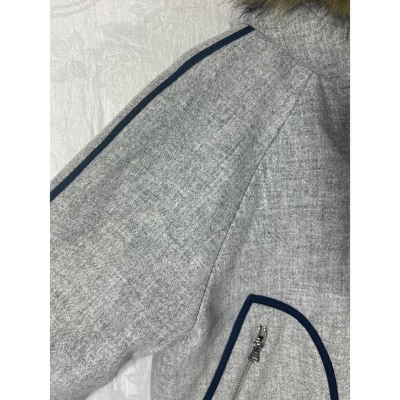 J Crew Coat 4 Gray Italian Stadium Cloth Nello Gori Wool Quilt Lined Fur Trim - Picture 6 of 14